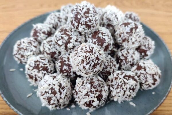 No-Bake Coconut Rum Balls, homemade and freshly served