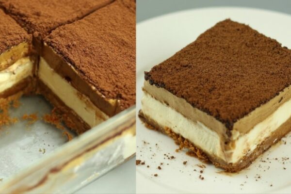 No-Bake Coffee Cream Cake, homemade and freshly served