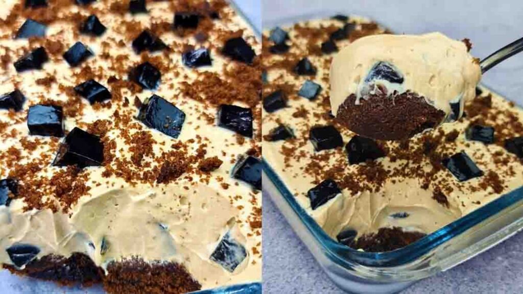 No-Bake Coffee Jelly Cake, homemade and freshly served