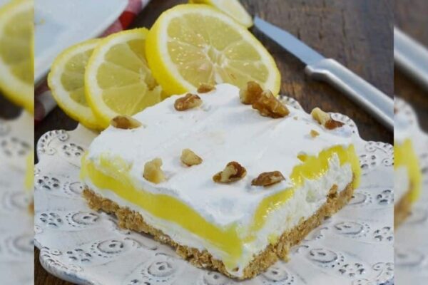 No-Bake Lemon Pudding Dessert, homemade and freshly served