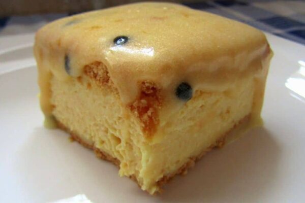 No-Bake Passion Fruit Fridge Tart, homemade and freshly served
