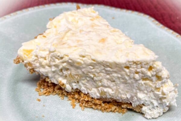 No-Bake Pina Colada Cream Pie, homemade and freshly served