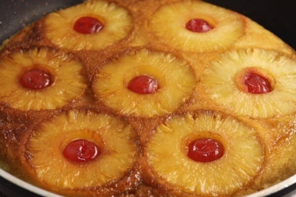 No-Bake Pineapple and Cherry Cake, homemade and freshly served