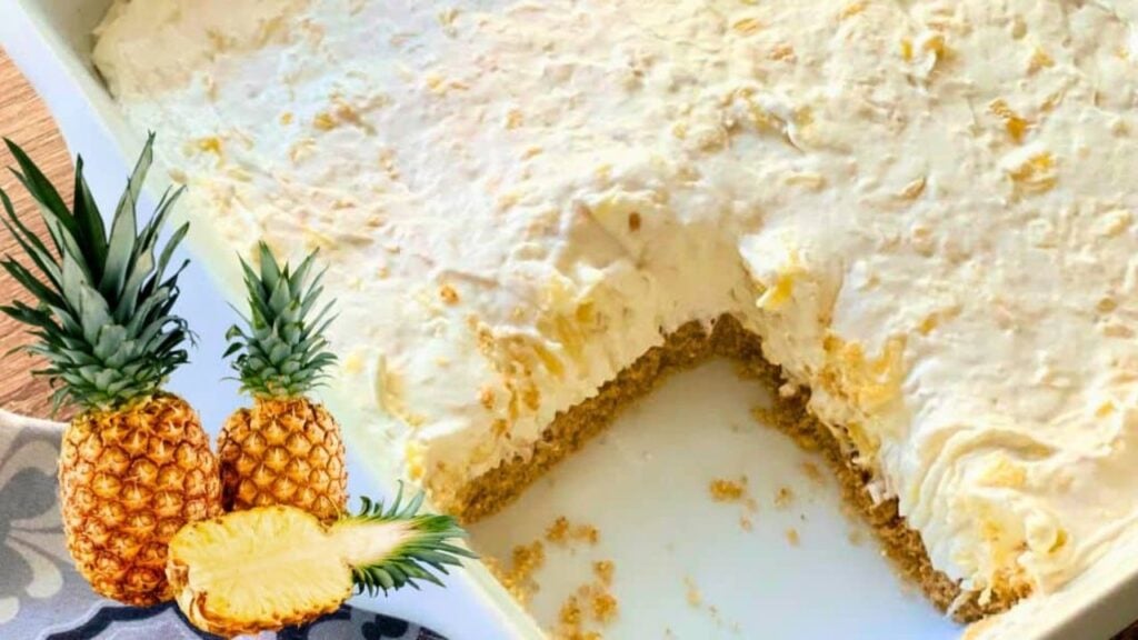 No-Bake Pineapple Dream Dessert, homemade and freshly served