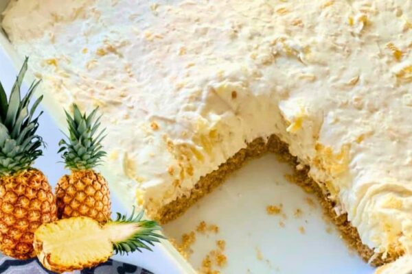 No-Bake Pineapple Dream Dessert, homemade and freshly served
