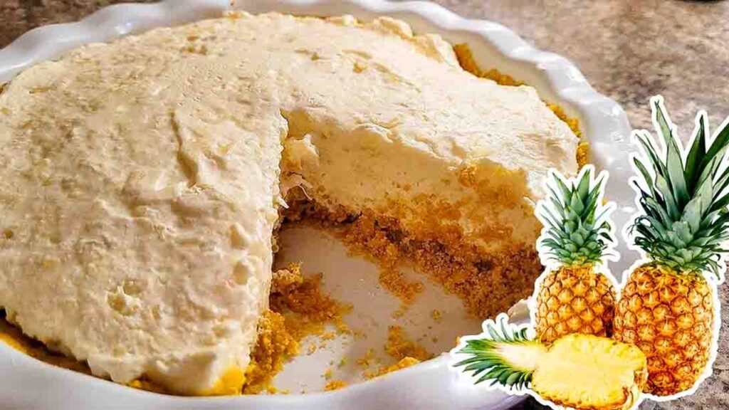 No-Bake Pineapple Pie, homemade and freshly served