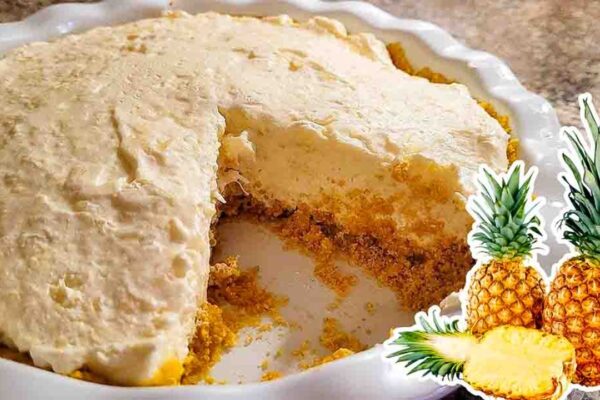 No-Bake Pineapple Pie, homemade and freshly served