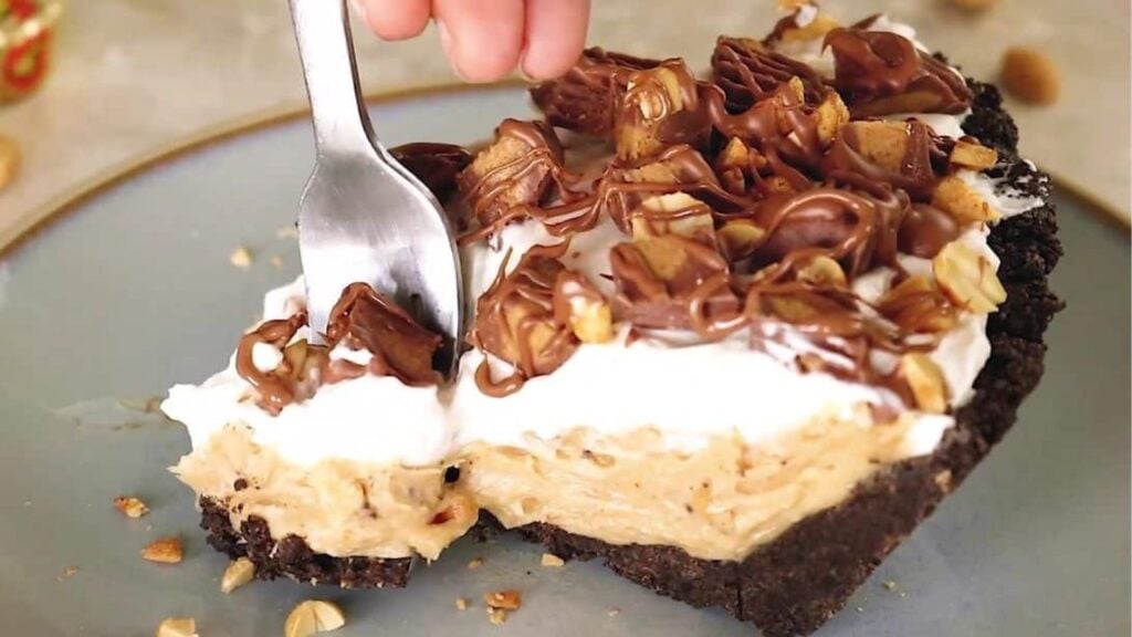 No-Bake Reese’s Peanut Butter Pie, homemade and freshly served