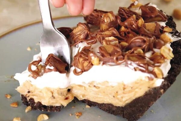 No-Bake Reese’s Peanut Butter Pie, homemade and freshly served