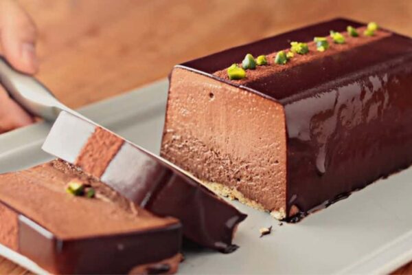 No-Bake Rich Chocolate Mousse Cake, homemade and freshly served