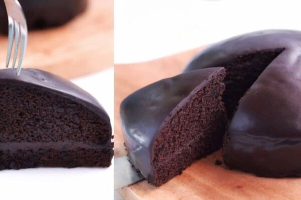 No-Bake Super Moist and Soft Chocolate Cake, homemade and freshly served