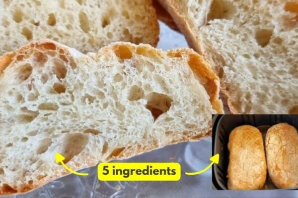 No-Knead Air Fryer Crusty Bread, homemade and freshly served