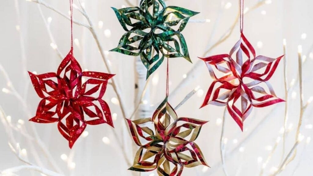 Finished 3D No Sew Fabric Snowflakes, a completed DIY project