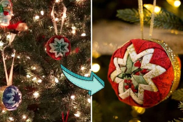 Finished No-Sew “Quilted” Christmas Ornament, a completed DIY project