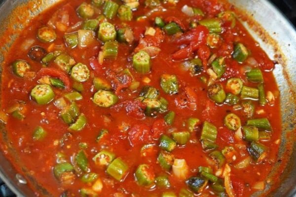 Okra and Tomato Stew, homemade and freshly served