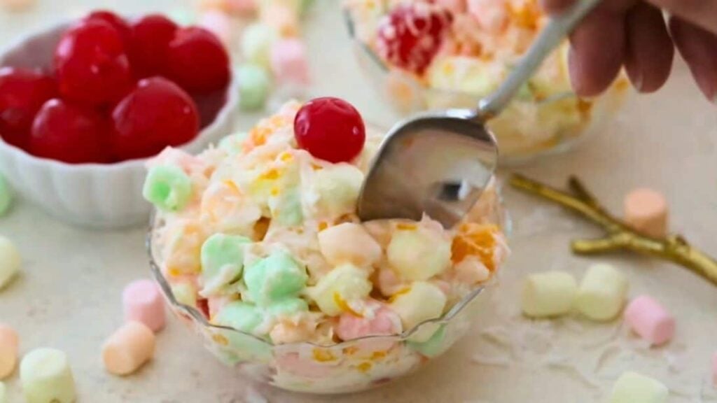 Old-Fashioned Ambrosia Salad, homemade and freshly served