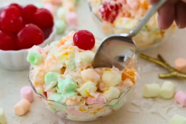 Old-Fashioned Ambrosia Salad, homemade and freshly served