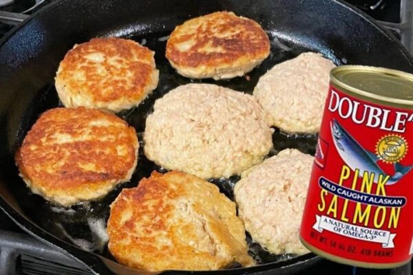 Old-Fashioned Fried Salmon Patties, homemade and freshly served