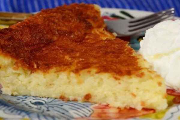 Old-Fashioned Impossible Coconut Pie, homemade and freshly served