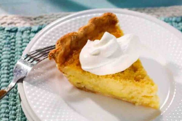 Old-Fashioned Lemon Buttermilk Pie, homemade and freshly served