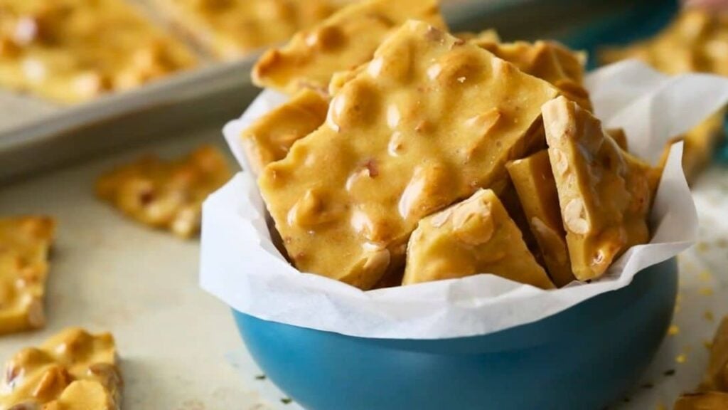 Old-Fashioned Peanut Brittle, homemade and freshly served