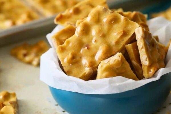 Old-Fashioned Peanut Brittle, homemade and freshly served