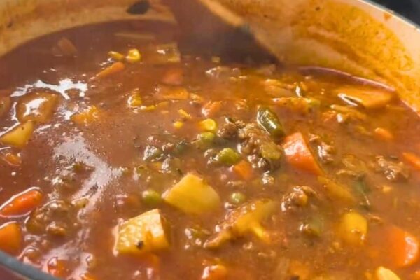 Old-School Beef and Vegetable Soup, homemade and freshly served