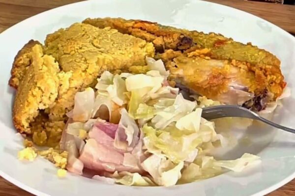 Old-School Cabbage and Pork Jowls, homemade and freshly served