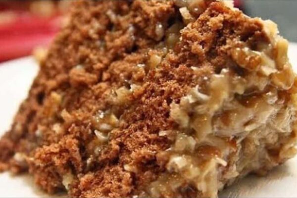 Old School German Chocolate Cake, homemade and freshly served