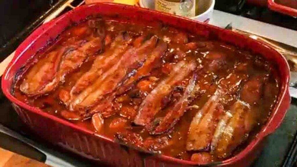 Old-School Meaty BBQ Baked Beans, homemade and freshly served