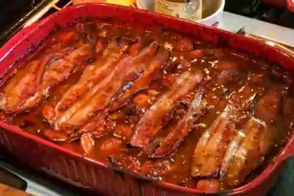 Old-School Meaty BBQ Baked Beans, homemade and freshly served