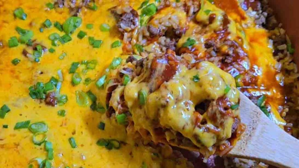 One-Pan Beef and Rice Enchilada, homemade and freshly served