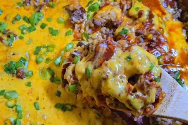 One-Pan Beef and Rice Enchilada, homemade and freshly served