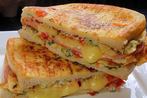 One Pan Cheese Egg Toast Breakfast, homemade and freshly served