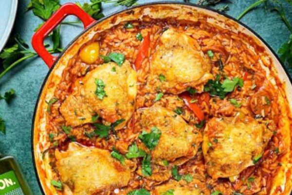 One Pan Chicken And Rice, homemade and freshly served