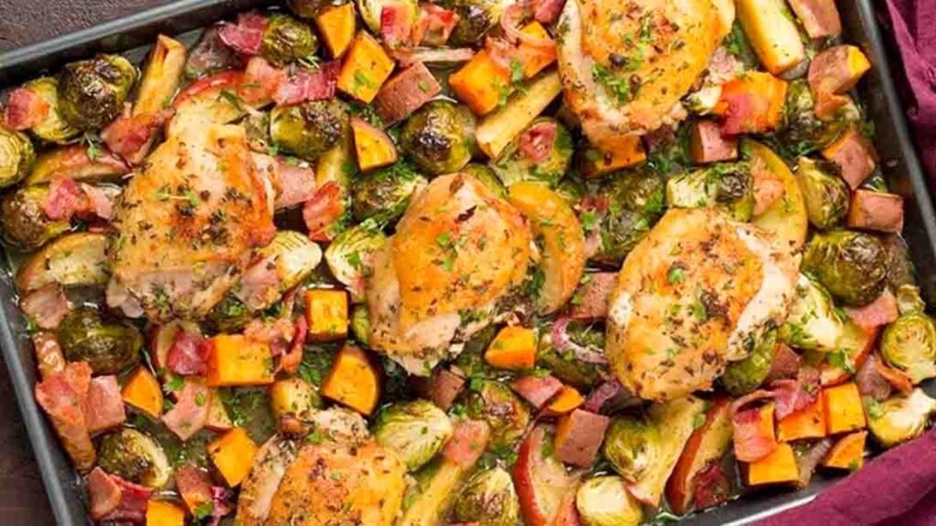 One-Pan Fall Chicken Dinner, homemade and freshly served