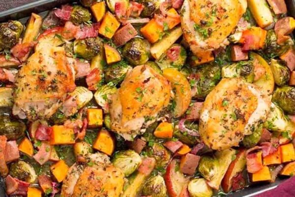 One-Pan Fall Chicken Dinner, homemade and freshly served