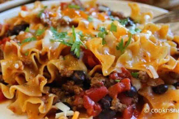 One Pan Ground Beef Taco Skillet, homemade and freshly served