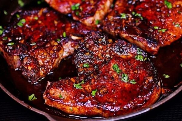 One-Pan Honey Garlic Pork Chops Skillet, homemade and freshly served