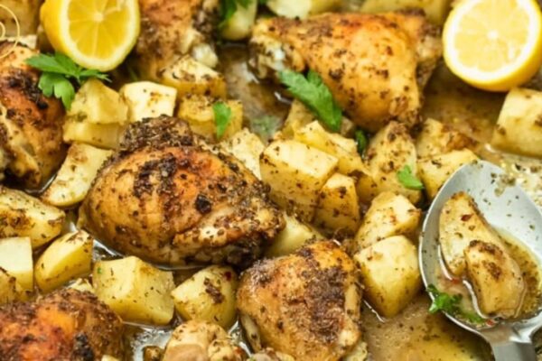 One Pan Lemony Chicken and Potatoes, homemade and freshly served