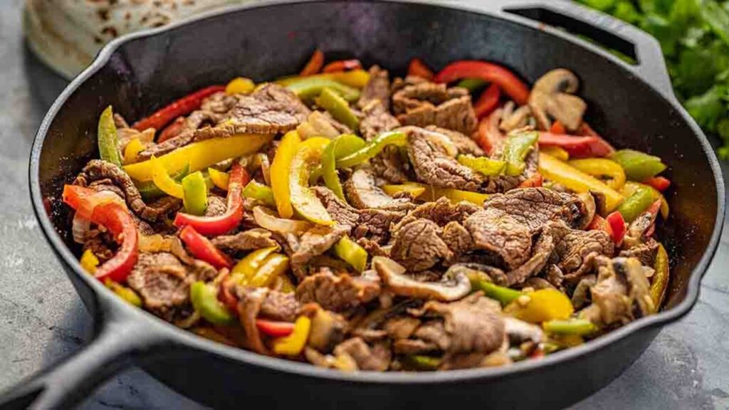 One-Pan Steak Fajitas, homemade and freshly served