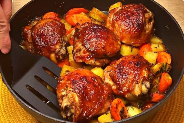 One-Pan Sweet Chili Chicken Thigh Dinner, homemade and freshly served