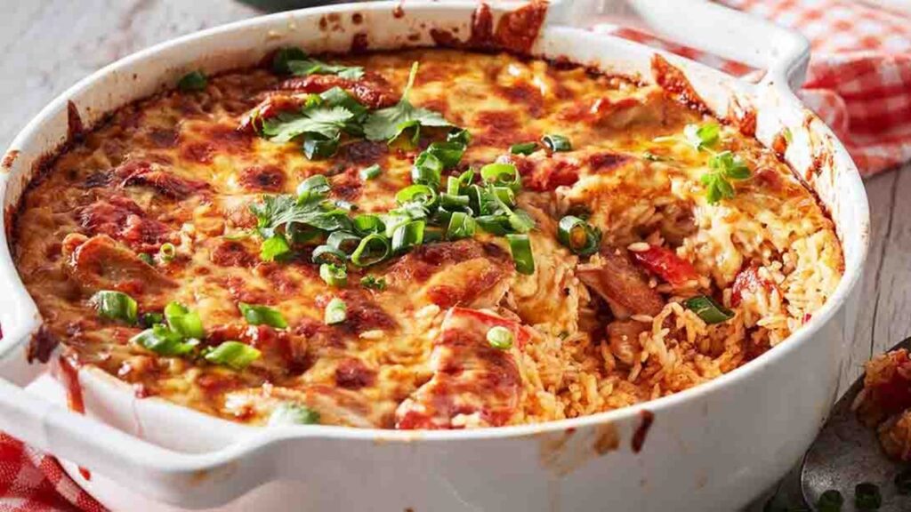 One-Pot Mexican Chicken and Rice Bake, homemade and freshly served