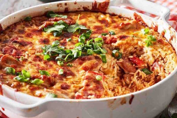 One-Pot Mexican Chicken and Rice Bake, homemade and freshly served