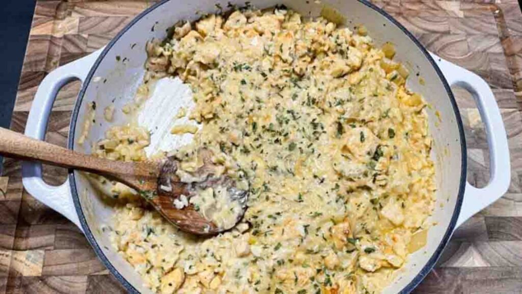 One-Skillet Parmesan Chicken and Rice, homemade and freshly served
