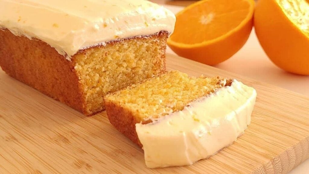 Orange Cake With Cream Cheese Frosting, homemade and freshly served
