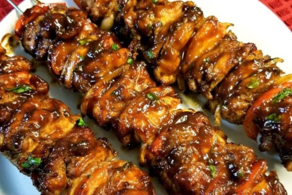 Oven Baked BBQ Chicken Kabobs, homemade and freshly served