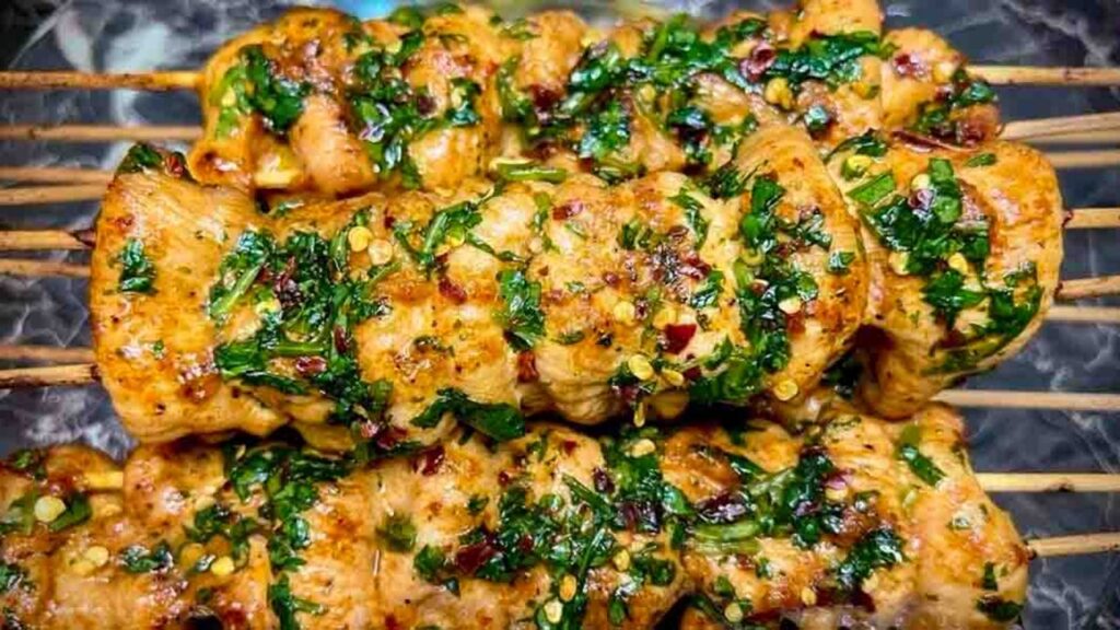 Juicy Oven-Baked Chicken Skewers, homemade and freshly served
