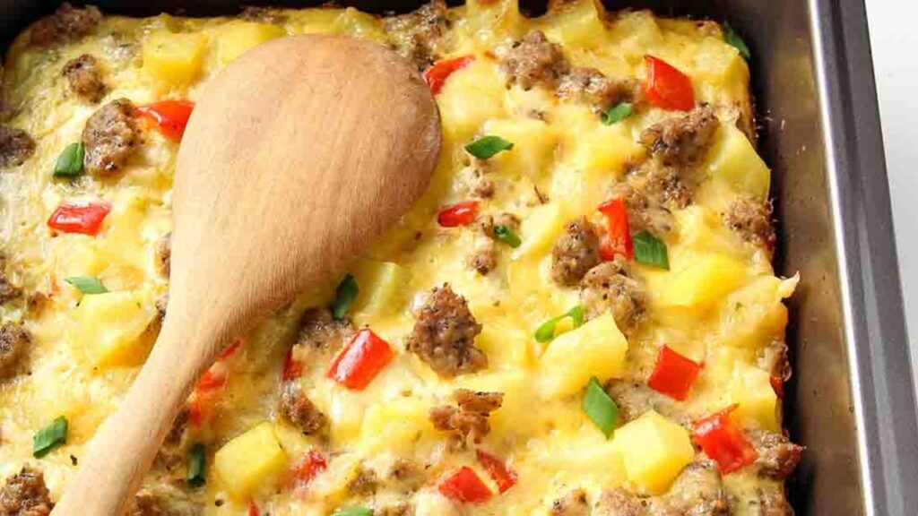 Overnight Breakfast Casserole, homemade and freshly served
