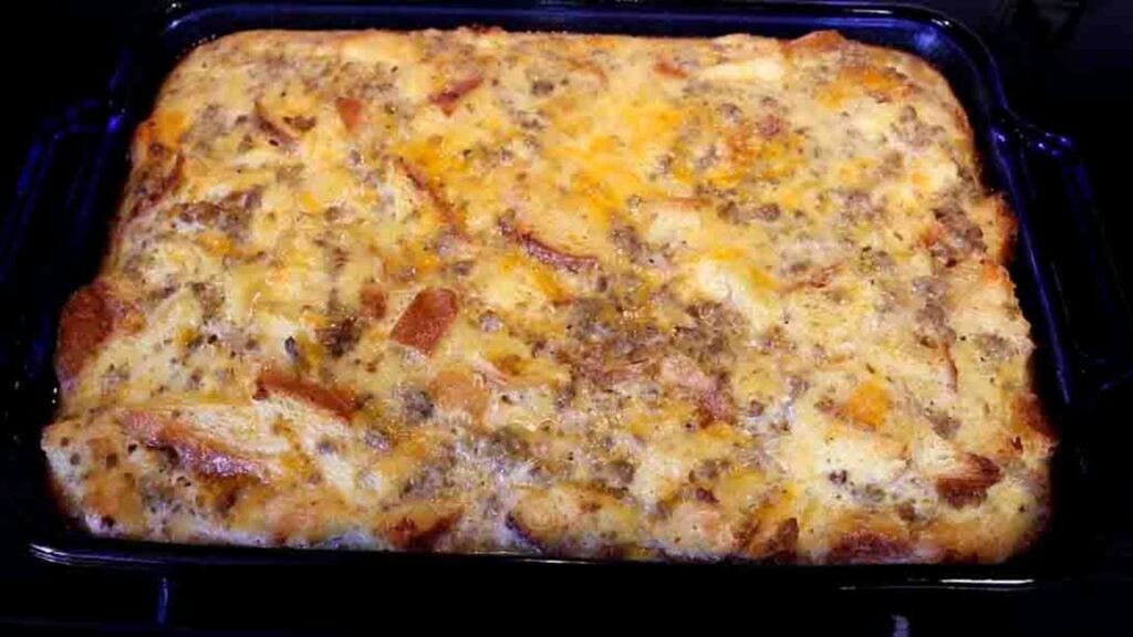 Overnight Christmas Egg Casserole, homemade and freshly served